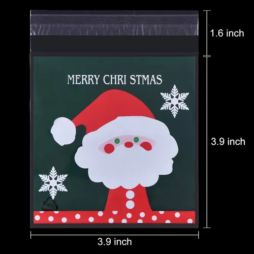Vista 3 de Coopay 300 bolsas de galletas de caramelo de Navidad, bolsas autoadhesivas de celofán con patrones de alce de Navidad de copo de nieve