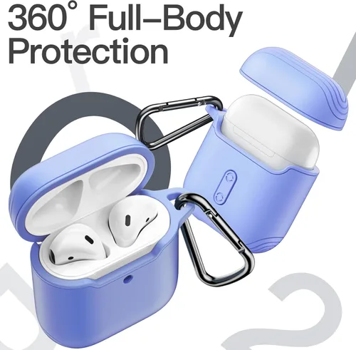 Vista 5 de JETech Funda para AirPods (1ª y 2ª generación), PC y TPU, funda protectora con llavero (morado claro)