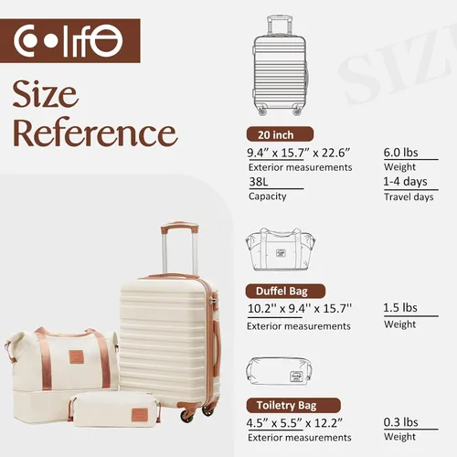 Vista 7 de Coolife Juego de maletas de equipaje Set de 3 maletas de equipaje Set de equipaje de 3 piezas para llevar en cabina Maletas rígidas con traba TSA