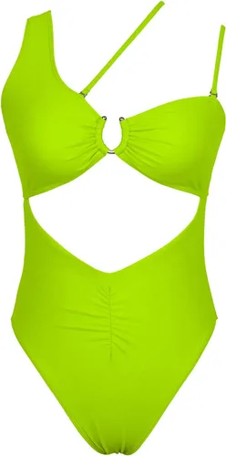 Vista 4 de QINSEN Traje de baño de una pieza con espalda fruncida y corte alto para mujer