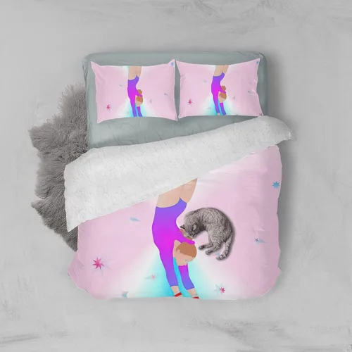 Vista 3 de Juego de ropa de cama personalizada de 3 piezas para niñas con mosca de gimnasia, tamaño individual, funda de edredón personalizada con nombre