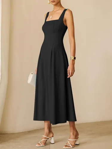 Vista 2 de ANRABESS Vestido de verano para mujer, para invitada de boda, cuello cuadrado, acampanado, sin mangas, fluido, elegante, formal, cóctel, fiesta
