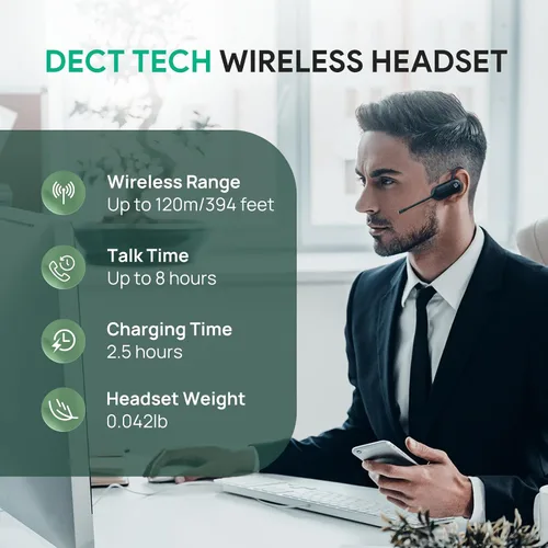 Vista 5 de Yealink WH67 Auriculares Inalámbricos DECT Actualizados, Certificados para Teams, Compatible con Teléfono de Escritorio, PC, Teléfono Móvil