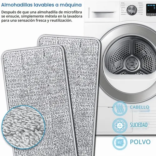 Vista 4 de TETHYS Juego de trapeador y cubo de piso plano para sistema profesional de limpieza de suelos del hogar con mango de aluminio/2 almohadillas