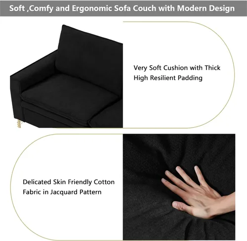Vista 4 de mikibama Sofá jacquard de 78.54 pulgadas para sala de estar, sofás modernos de mediados de siglo con patas de metal dorado, sofá suave armado de 3