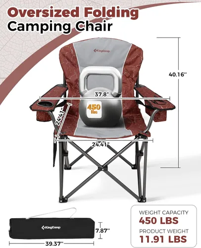 Vista 2 de KingCamp Silla plegable de gran tamaño, resistente 450 libras con mesa plegable de bambú, mesa de picnic portátil con bolsa de transporte