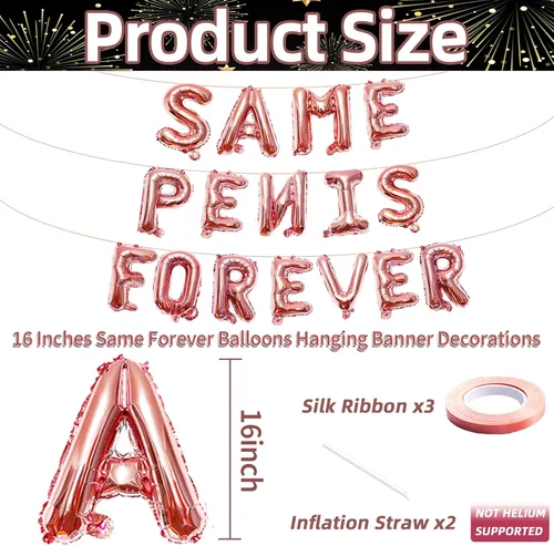 Vista 2 de Globos colgantes de 16 pulgadas con texto en inglés "Same Forever", globos de letras de aluminio de oro rosa para bodas, despedidas de soltera
