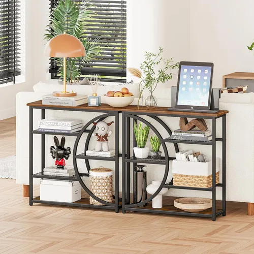 Vista 2 de Snughome Mesa de entrada, mesa de consola estrecha, mesa de sofá industrial con estantes de almacenamiento de 5 niveles, mesa de entrada