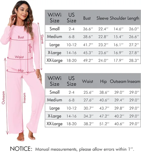Vista 6 de WiWi Viscose from Bamboo Pajamas Set for Women Soft Long Sleeve Pj Sleepwear Knit Jammies Pants Lounge Sets Loungewear S-XXL