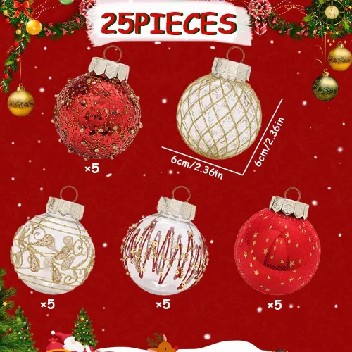 Vista 3 de Esferas de adornos de Navidad, exquisitas decoraciones navideñas para árbol, pintura de PET, colgante de Navidad, 25