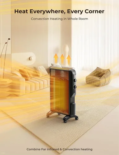 Vista 3 de Reekie Calentador de Espacio Eléctrico para Uso en Interiores 1500W, Calentador de Habitación Grande con Termostato, 2 Configuraciones de Calor