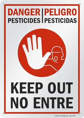 Vista 7 de SmartSign Letrero bilingüe "Peligro - Pesticidas, Keep Out" Aluminio de 7 x 10 pulgadas
