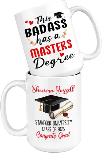 Vista 8 de Taza de viaje de graduación personalizada, Trust Me I Have A Master's Degree Destiny - Taza de café blanca, taza de café de graduación de 11 onzas