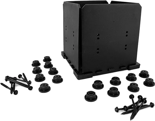 Vista 8 de OZCO Kit de base de poste de madera de hierro, 6 x 6 pulgadas, 1 kit con herrajes, negro