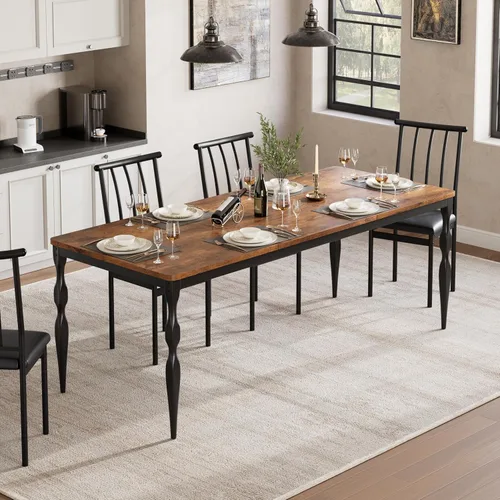 Vista 6 de IDEALHOUSE Mesa de comedor de granja rectangular de 78 pulgadas para 6-8 personas, mesa de cocina de madera con patas resistentes, mesa de cocina