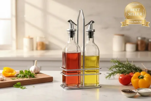 Vista 3 de CUISINOX Juego de botellas de aceite y vinagre con organizador de alambre