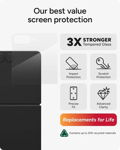 Vista 2 de ZAGG Glass+ - Protector de pantalla para Samsung Galaxy Z Flip7 (solo pantalla frontal), 3 veces más fuerte, resistente a los arañazos, resistente a