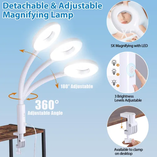 Vista 6 de 2 en 1 vapor facial 5X lámpara de aumento - Máquina de spa de ozono caliente, salón de cara de niebla equipo de cuidado de la piel de belleza