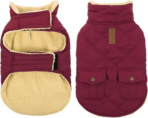 Vista 8 de Queenmore Abrigo de invierno para perro, chaqueta acolchada cálida e impermeable, con forro de felpa, chaleco térmico para clima frío, para perros