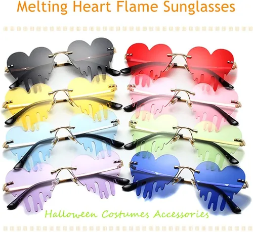 Vista 6 de BAWUYI Lentes de sol con llama de fuego caliente, sin montura, con forma de diablo, para fiesta, graduación, Halloween, accesorios de disfraz