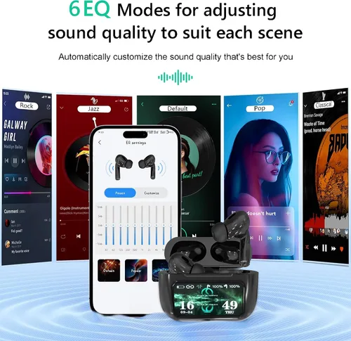Vista 4 de ONES MusPlayE - Auriculares inalámbricos AI, traductor AI, Bluetooth 5.4 con pantalla táctil, cancelación activa de ruido, conexión con aplicación
