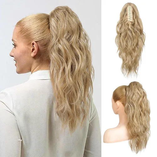 Vista 22 de FLUFYMOOZ Extensión de cola de caballo, extensión de cola de caballo con clip de garra de 18 pulgadas, extensiones de cabello ondulado y rizado