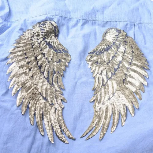 Vista 3 de 2 parches de lentejuelas de alas de ángel, parches bordados para planchar plateados, decoración para ropa DIY, falda, bolsa, zapatos
