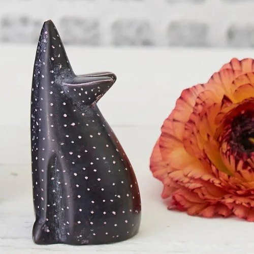 Vista 3 de Kisii Stone - Juego de figuras de ratón y gato negro