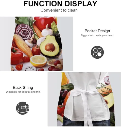 Vista 6 de MUSM Healthy Food Apron，Classic Vintage Funny with Pockets Aprons,Adjustable Bib Waterdrop Resistant for Kitchen Cooking Restaurant BBQ Painting