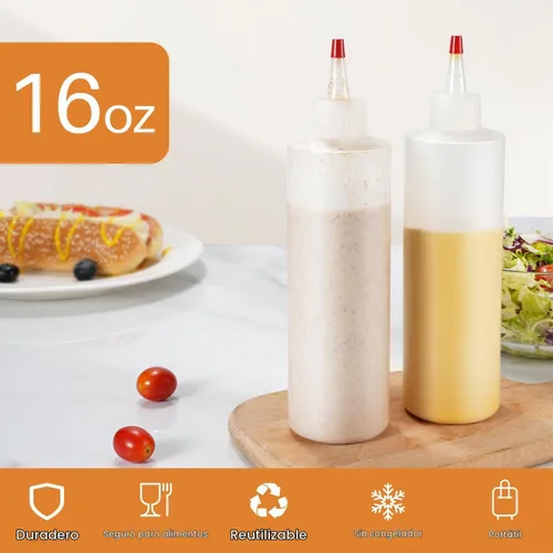 Vista 2 de Sopito - Botellas exprimibles de condimentos de 16 onzas para salsas, salsa