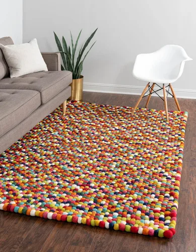 Vista 12 de Unique Loom Colección de Bolas de Felpa - Alfombra de área en forma de nube (2' redonda, color marfil)