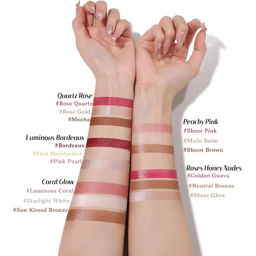 Vista 7 de KIMUSE Trío de palitos faciales, barra de rubor crema e iluminador y barra de contorno para esculpir las mejillas, trío de contorno de crema
