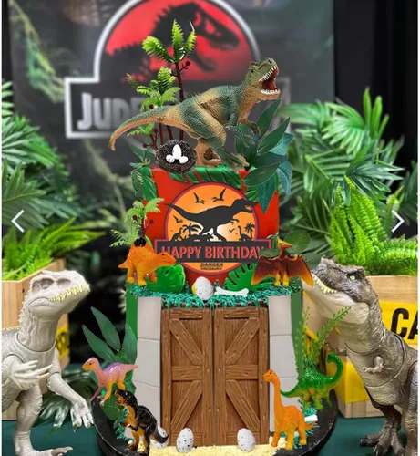 Vista 5 de Decoración para tartas de dinosaurios con puerta de parque de dinosaurios