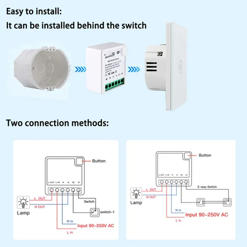 Vista 6 de Zigbee - Mini módulo de relé de interruptor inteligente WiFi, control de modo dual de 2 vías, interruptor de 16 A para automatización del hogar