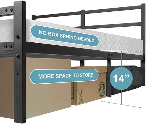 Vista 5 de Base de cama con cabecero, base de cama con plataforma de 14 pulgadas, no requiere somier, base de cama metálica de tamaño Queen con espacio