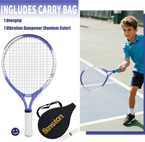 Vista 2 de Senston Juego de raqueta de tenis para niños (17 y 23 pulgadas), raqueta de tenis junior, marco de aluminio ligero, incluye funda