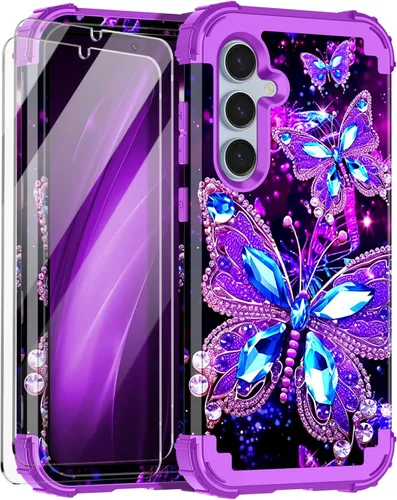 Vista 11 de Miqala Funda para Galaxy A14 5G, que brilla en la oscuridad, tres capas, resistente, a prueba de golpes, cuerpo completo, parachoques de plástico