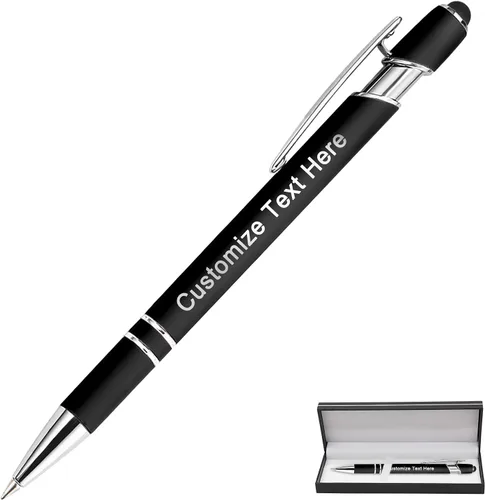 Vista 45 de Bolígrafos personalizados a granel con punta de lápiz capacitivo, 12 bolígrafos personalizados con logotipo de mensaje con nombre, bolígrafos
