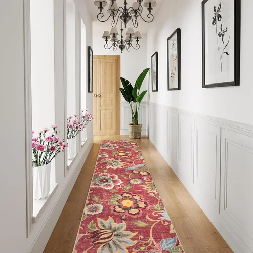 Vista 57 de Beeiva Alfombras florales de entrada, lavables para interiores, ultra fina, de 2 x 3 pies, antideslizante, para cocina, tapete de cachemira suave