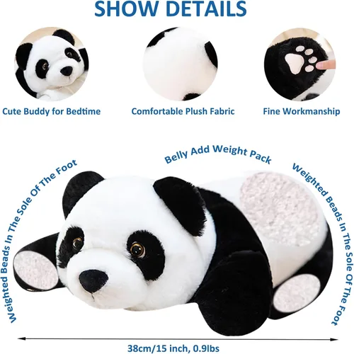 Vista 2 de Animales de peluche con peso, peluche de panda, lindo panda con peso, animales de peluche, regalo para niños y adultos, 15 pulgadas