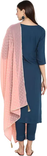 Vista 7 de Janasya Conjunto de túnica india de rayón Kurti con Dupatta para mujer