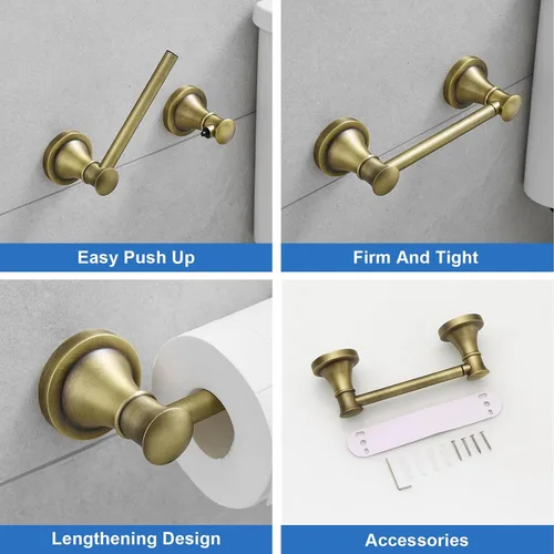 Vista 8 de RUMOSE Toilet Paper Roll Holder Bathroom Flexible Pivoting Tissue Handle on Wall Mounted Antique Brass Rustproof Toilet Tissue Roll Holder,Stainless