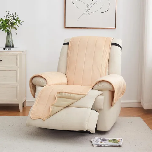 Vista 45 de Great Bay Home Funda reversible de retazos reclinable, lavable, protector de muebles con correas elásticas, perfecta para niños y mascotas, detalle
