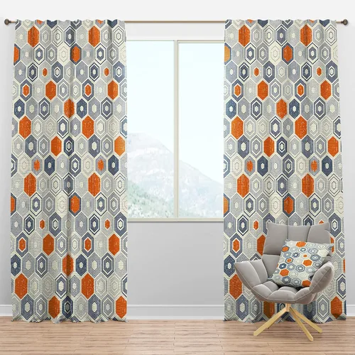 Vista 8 de DesignQ Cortinas con patrón hexagonal retro IX para dormitorio, cortinas para sala de estar, cortinas con aislamiento térmico, panel individual, 52