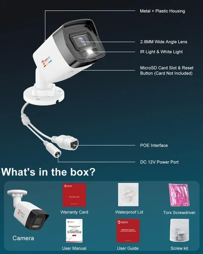 Vista 9 de Anpviz Cámara IP Bullet PoE de 5MP para exteriores, cámara de seguridad