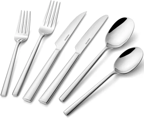 Vista 12 de Juego de cubiertos negros KINGSTONE, juego de 20 piezas de cubertería forjada de acero inoxidable premium, servicio para 4, para cocina, hogar