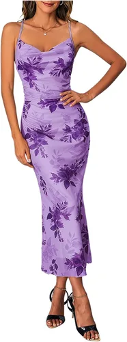 Vista 34 de SOLY HUX Vestido de malla floral para mujer, vestido largo para cóctel Estampado floral multicolor.