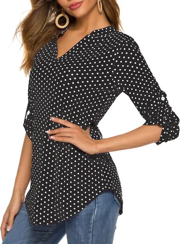 Vista 3 de Halife - Blusa para mujer, estilo túnica, manga 34 enrollable, cuello en V y estampado floral