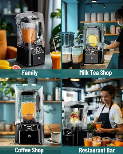 Vista 9 de WantJoin Licuadora comercial negra con sonido silencioso escudo y 1 taza de licuadora más