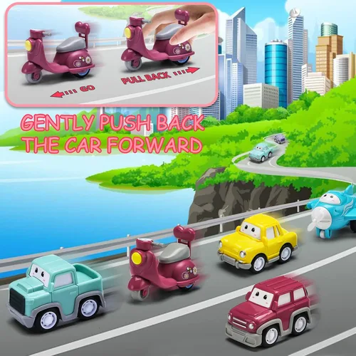 Vista 2 de Vehículo de juguete de dibujos animados para niña pequeña, camión transportador rosa 9 en 1 para bebés, automóvil de transporte de energía